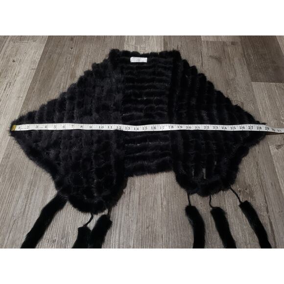 Preston & York Black Premiere Fur Minx Dress Overthrow Cape Wrap Fox Tail Edging - Picture 11 of 13